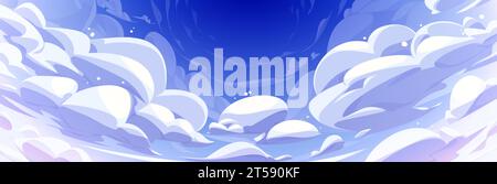 Sky with anime fluffy curve shaped clouds. Cartoon vector illustration ...