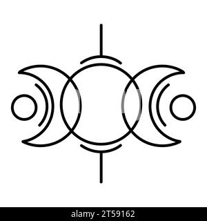 Magical symbol of the triune moon or triune goddess Line drawing in minimal style.Vector illustration three moons logo icon emblem design Stock Vector