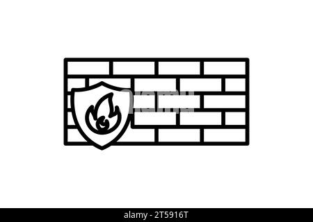 fire wall icon. wall with shields and fire. icon related to device, computer technology. line icon style. simple vector design editable Stock Vector
