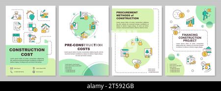 2D brochure with green gradient construction cost line icons Stock Vector