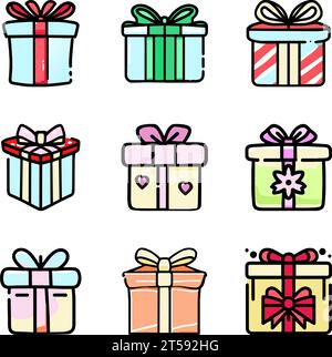 graphic illustrated Present Gift Boxes Birthday Christmas Set vector Stock Vector