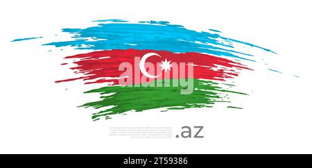 Azerbaijan flag. Brush strokes, grunge. Brush painted azerbaijani flag, white background. Vector design, template national poster, place for text Stock Vector