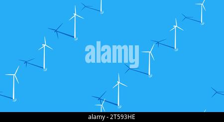Simple Seamless Flat Abstract Ocean With Wind Turbines Vector Illustration Background Stock Vector