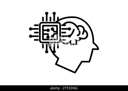 affiliate intelligence icon. head with brain and cpu. icon related to device, computer technology. line icon style. simple vector design editable Stock Vector