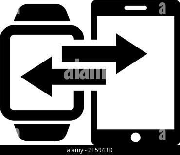 Synchronization of Smart Watch and Phone. Flat Vector Icon illustration. Simple black symbol on white background. Synchronization of Smart Watch sign Stock Vector