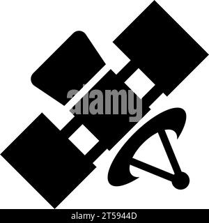 Artificial Satellite in Orbit Earth, Space Transmitter. Flat Vector Icon illustration. Simple black symbol on white background. Artificial Satellite s Stock Vector