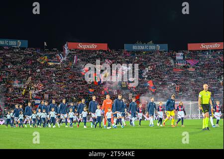 Bologna, Italy. 03rd Nov, 2023. the teams enter the field during Bologna FC vs SS Lazio, Italian soccer Serie A match in Bologna, Italy, November 03 2023 Credit: Independent Photo Agency/Alamy Live News Stock Photo