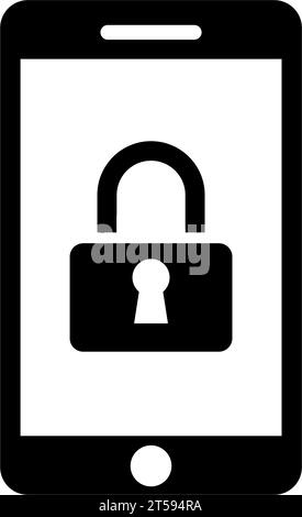 Smartphone with Security Lock System, Phone and Padlock. Flat Vector Icon illustration. Simple black symbol on white background. Phone blocked sign de Stock Vector