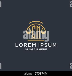 CM initial with scale of justice logo design template, luxury law and attorney logo design ideas, vector graphic Stock Vector
