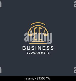 EE initial with scale of justice logo design template, luxury law and attorney logo design ideas, vector graphic Stock Vector