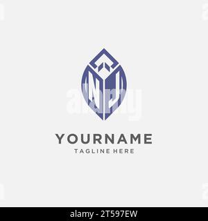 NJ logo with leaf shape, clean and modern monogram initial logo design vector graphic Stock Vector