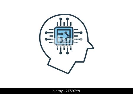 humanoid icon. head with cpu. icon related to affiliate intelligence, device, computer technology. flat line icon style. simple vector design editable Stock Vector