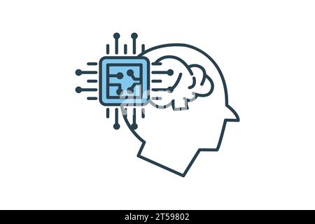 affiliate intelligence icon. head with brain and cpu. icon related to device, computer technology. flat line icon style. simple vector design editable Stock Vector