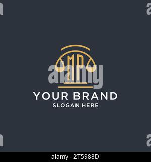MP initial with scale of justice logo design template, luxury law and attorney logo design ideas, vector graphic Stock Vector
