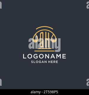 QH initial with scale of justice logo design template, luxury law and attorney logo design ideas, vector graphic Stock Vector
