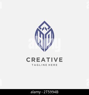 HD logo with leaf shape, clean and modern monogram initial logo design vector graphic Stock Vector