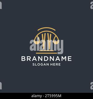 VV initial with scale of justice logo design template, luxury law and attorney logo design ideas, vector graphic Stock Vector