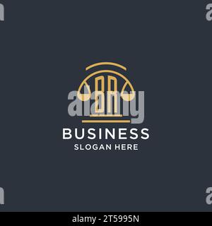 BR initial with scale of justice logo design template, luxury law and attorney logo design ideas, vector graphic Stock Vector