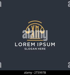 XM initial with scale of justice logo design template, luxury law and attorney logo design ideas, vector graphic Stock Vector