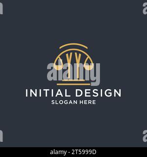 YY initial with scale of justice logo design template, luxury law and attorney logo design ideas, vector graphic Stock Vector