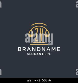 ZV initial with scale of justice logo design template, luxury law and attorney logo design ideas, vector graphic Stock Vector