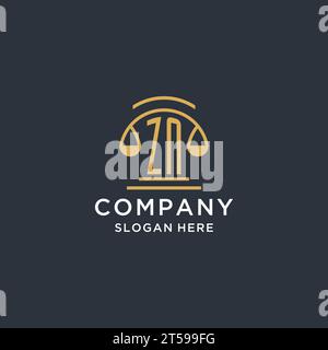 ZN initial with scale of justice logo design template, luxury law and attorney logo design ideas, vector graphic Stock Vector