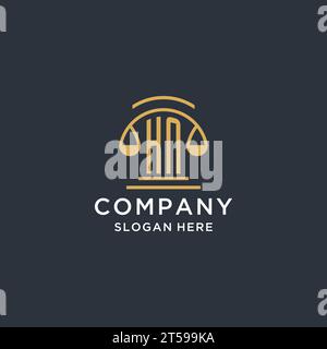 HN initial with scale of justice logo design template, luxury law and attorney logo design ideas, vector graphic Stock Vector