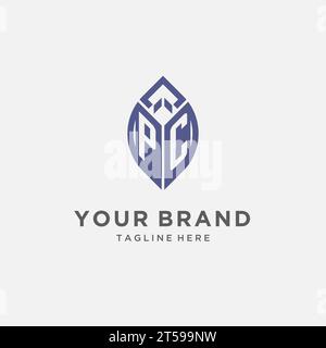 PC logo with leaf shape, clean and modern monogram initial logo design vector graphic Stock Vector