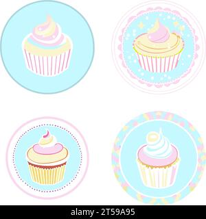 graphic illustrated Set of Cute Cupcake dessert sweet bakery bright isolated vector Stock Vector