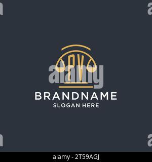 PV initial with scale of justice logo design template, luxury law and attorney logo design ideas, vector graphic Stock Vector