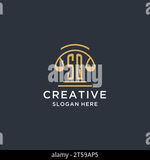 SQ initial with scale of justice logo design template, luxury law and attorney logo design ideas, vector graphic Stock Vector