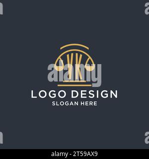 VK initial with scale of justice logo design template, luxury law and attorney logo design ideas, vector graphic Stock Vector