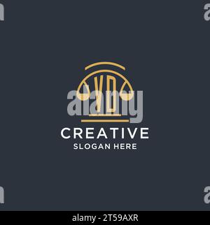 VD initial with scale of justice logo design template, luxury law and attorney logo design ideas, vector graphic Stock Vector