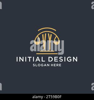 VY initial with scale of justice logo design template, luxury law and attorney logo design ideas, vector graphic Stock Vector