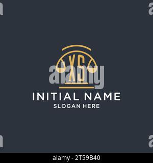 XS initial with scale of justice logo design template, luxury law and attorney logo design ideas, vector graphic Stock Vector