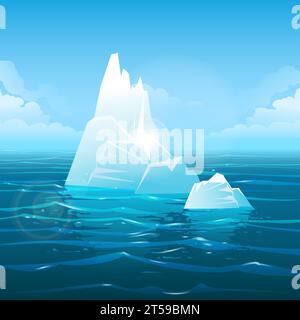 Blue Huge Iceberg in The Ocean wild nature background Vector illustration Stock Vector
