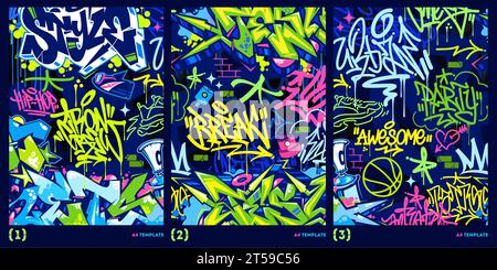 Abstract Dark Graffiti Style A4 Poster Vector Illustration Art Template Stock Vector