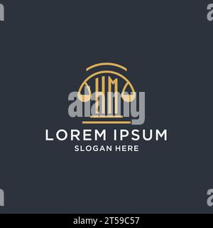 HM initial with scale of justice logo design template, luxury law and attorney logo design ideas, vector graphic Stock Vector