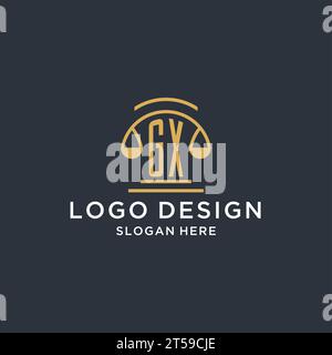 GX initial with scale of justice logo design template, luxury law and attorney logo design ideas, vector graphic Stock Vector