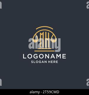 MH initial with scale of justice logo design template, luxury law and attorney logo design ideas, vector graphic Stock Vector