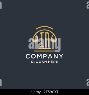 IN initial with scale of justice logo design template, luxury law and attorney logo design ideas, vector graphic Stock Vector