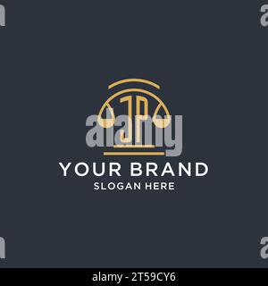 JP monogram initial logo with scales of justice icon design inspiration ...