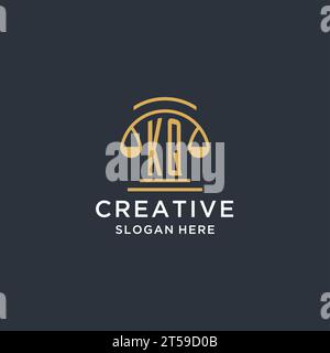 KQ initial with scale of justice logo design template, luxury law and attorney logo design ideas, vector graphic Stock Vector