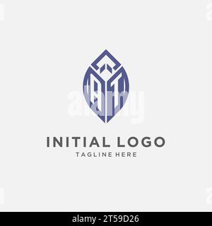 AT logo with leaf shape, clean and modern monogram initial logo design vector graphic Stock Vector