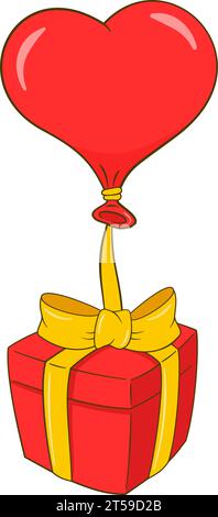 Red gift box with yellow ribbon and heart-shaped balloon. Vector illustration Stock Vector