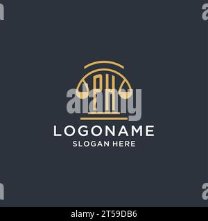 PH initial with scale of justice logo design template, luxury law and attorney logo design ideas, vector graphic Stock Vector