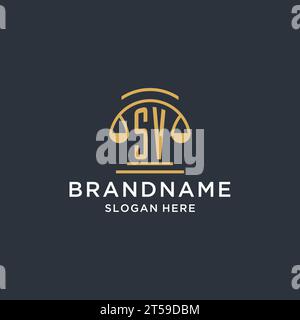 SV initial logo with scale of justice and shield icon, luxury and ...