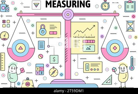 Measuring poster banner template. Vector thin line art flat style design elements, symbols, icons for website banners and printed materials. Stock Vector