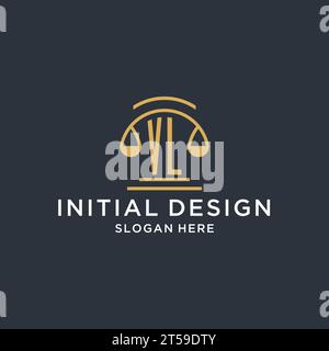 VL initial with scale of justice logo design template, luxury law and attorney logo design ideas, vector graphic Stock Vector