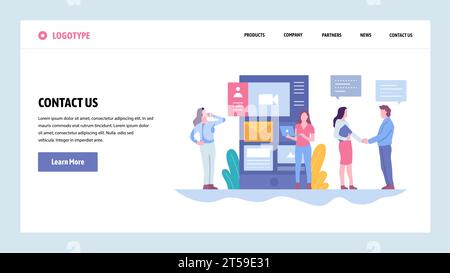 Vector web site gradient design template. Contact Us company information page. Landing page concepts for website and mobile development. Modern flat i Stock Vector